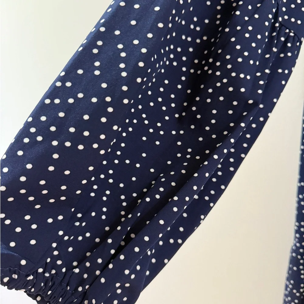 Navy Polka-dot Layered Ruffle Swing Shift Dresses - Picture 7 of 12